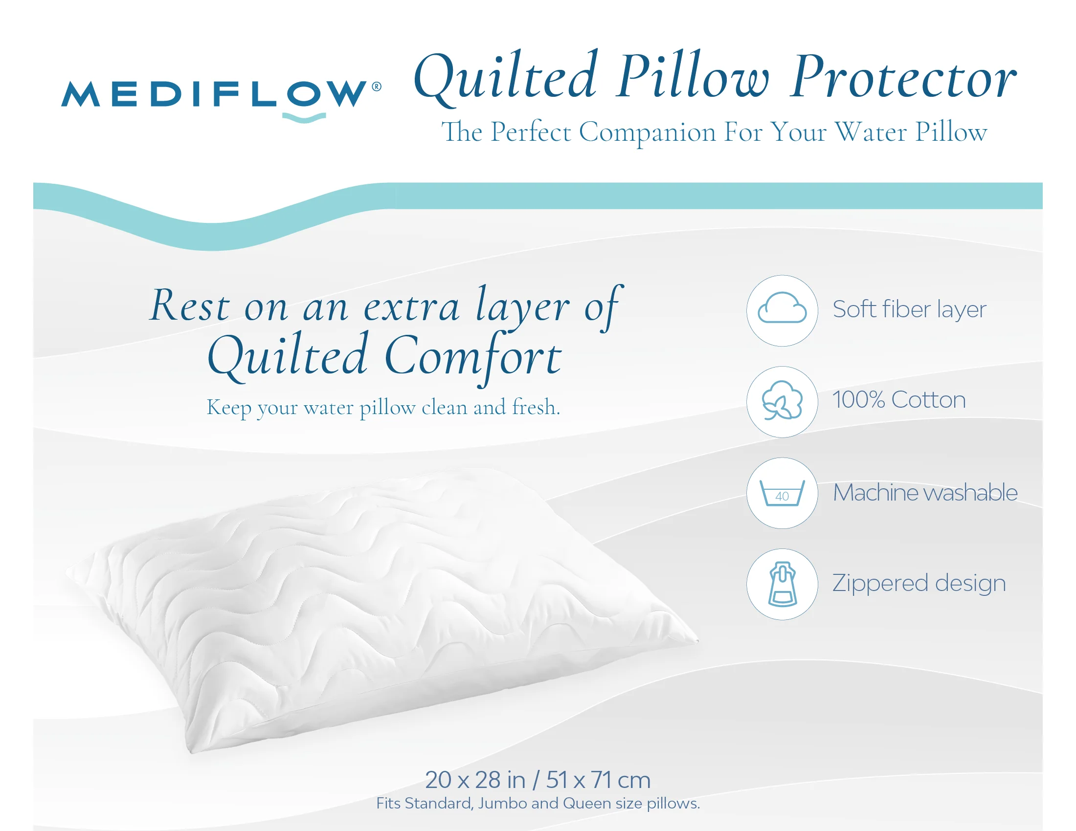 100% Cotton Quilted Pillow Protector - Give your water pillow an extra layer of comfort - Image 5